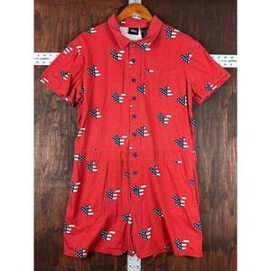 Disney Mickey Romper Dress Polo Button Shorts Red USA Flag Women’s Large 1 Piece
